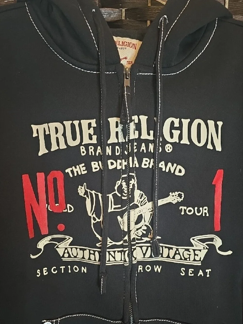 True Religion Men's Big T World Tour Vintage Full-Zip Hoodie, EUC, XS